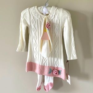CATHERINE MALANDRINO BABY SWEATER DRESS WITH STOCKING & HAT BRAND NEW!!